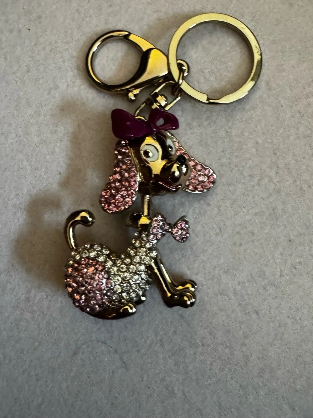 Sparkling Pink Poodle Gold Keychain Charm - Women's Accessory